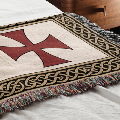 MyDesigns Medieval Tapestry Woven Throw – Saint Lazarus Green Cross & Crusader Orders Blanket jacquard woven blanket
