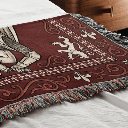 MyDesigns Medieval Knight Tapestry Blanket – Templar Knights Duel Woven Throw, Scrollwork jacquard woven blanket
