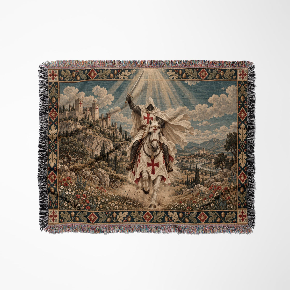 CalmNestStyle The Templar Charge Knight on a White Horse jacquard woven blanket