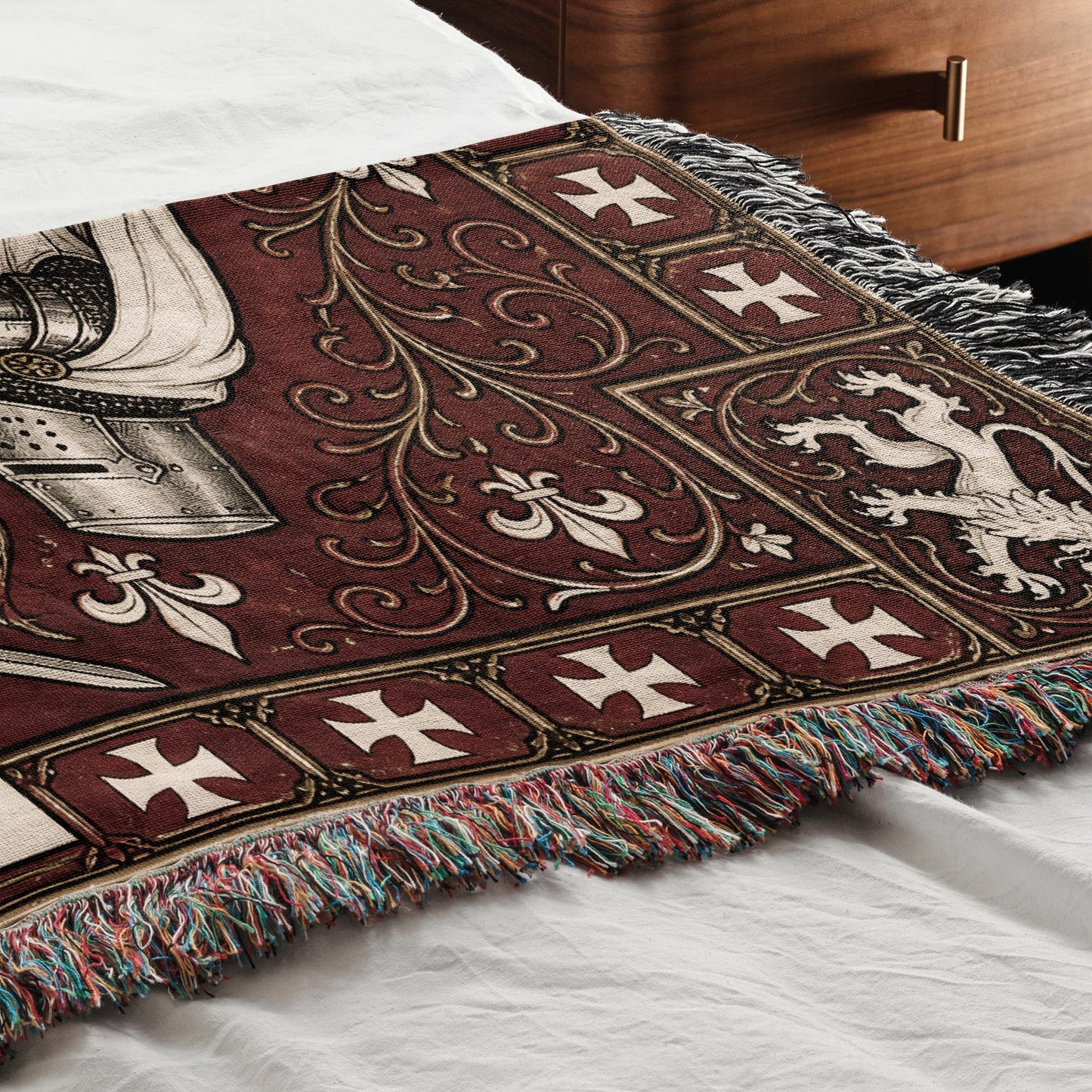 MyDesigns Medieval Knight Tapestry – Templar & Hospitaller Knights Duel Woven Blanket, Santiago Shield jacquard woven blanket