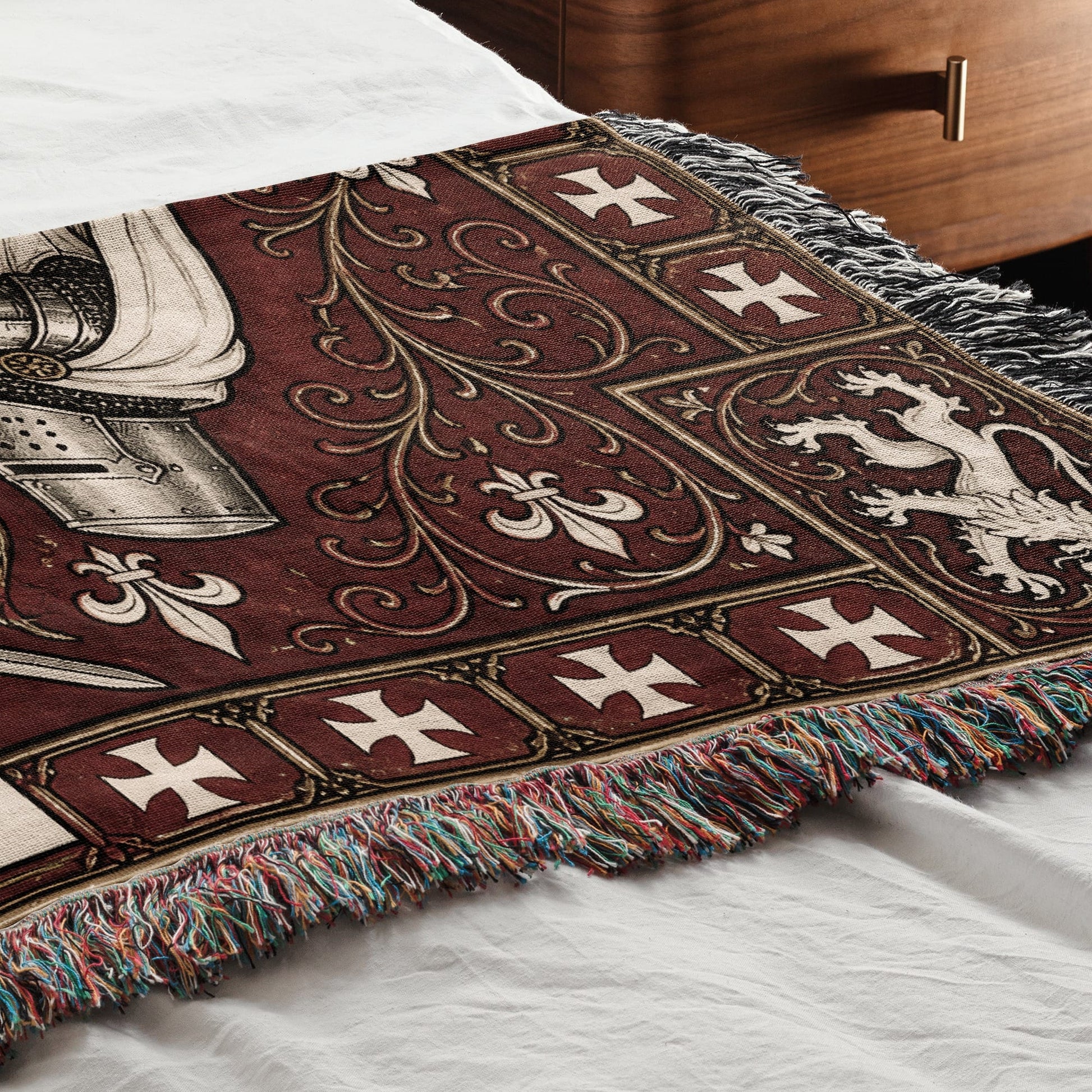 MyDesigns Medieval Knight Tapestry – Templar & Hospitaller Knights Duel Woven Blanket, Santiago Shield jacquard woven blanket