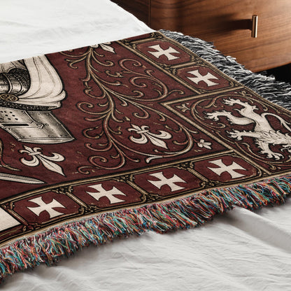 MyDesigns Medieval Knight Tapestry – Templar & Hospitaller Knights Duel Woven Blanket, Santiago Shield jacquard woven blanket