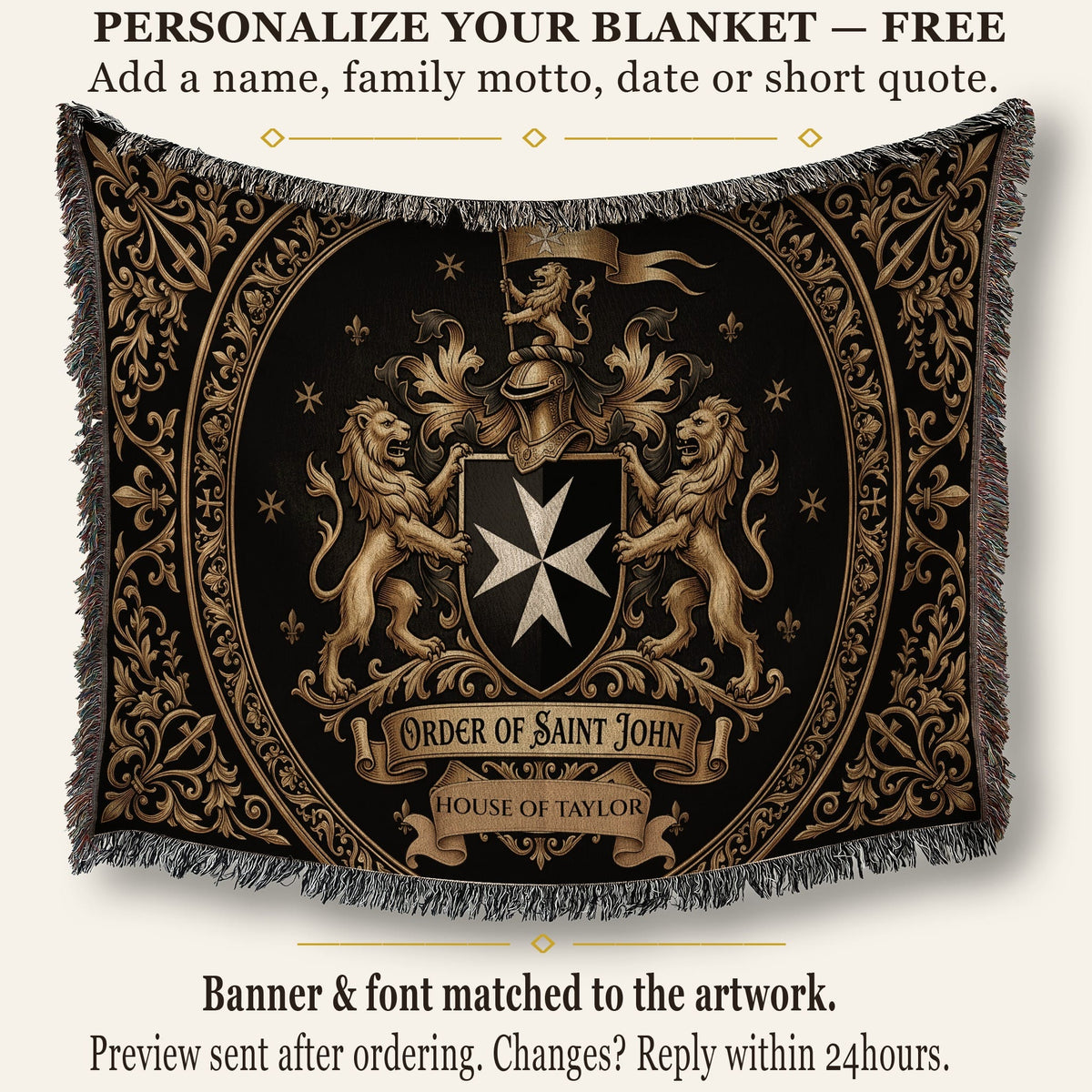 CalmNestStyle Order of Saint John Hospitallers Round Medallion Crest Woven Blanket jacquard woven blanket