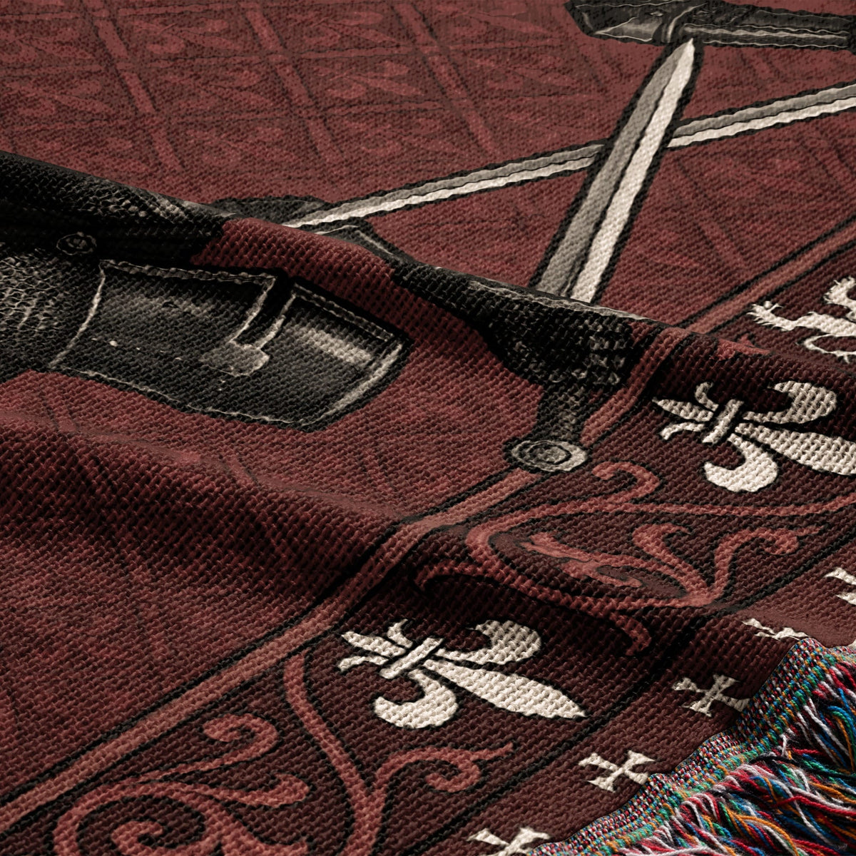 CalmNestStyle Black Knights Sword Duel on Red Damask Woven Blanket jacquard woven blanket
