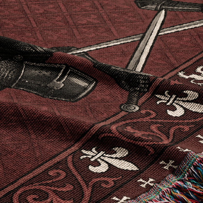 CalmNestStyle Black Knights Sword Duel on Red Damask Woven Blanket jacquard woven blanket