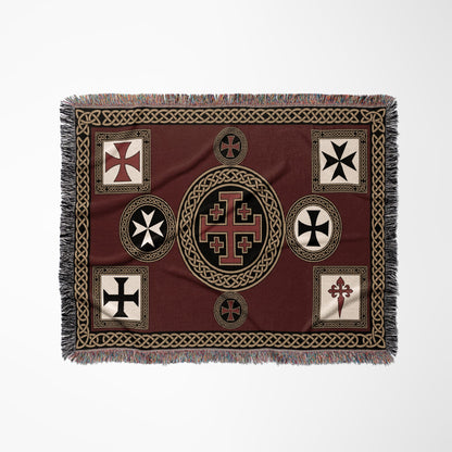 MyDesigns Medieval Blanket – Crusader Orders Medallion Woven Throw, Jerusalem Cross jacquard woven blanket