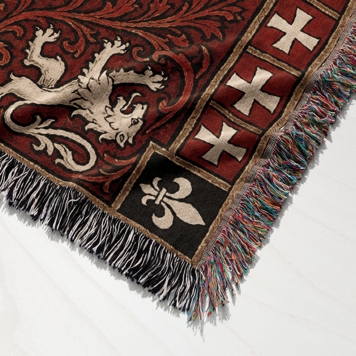 CalmNestStyle Hospitaller Knights Duel Red Fleur de Lis Woven Blanket jacquard woven blanket