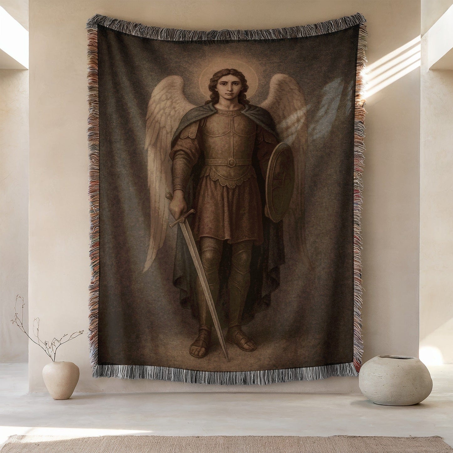 Angelic Warrior with Shield and Sword Tapestry