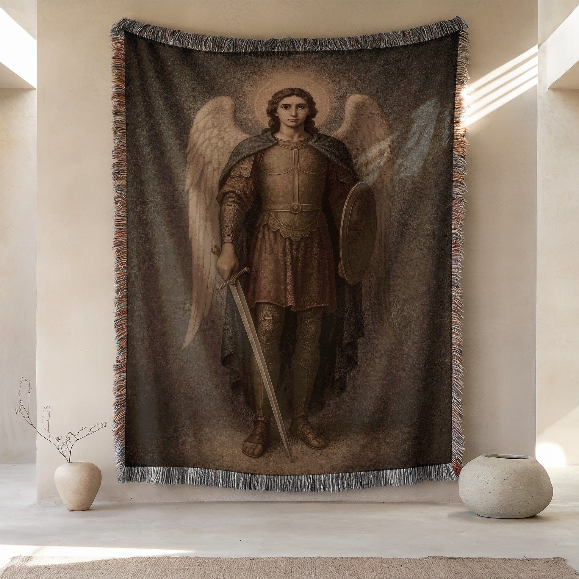 Angelic Warrior with Shield and Sword Tapestry