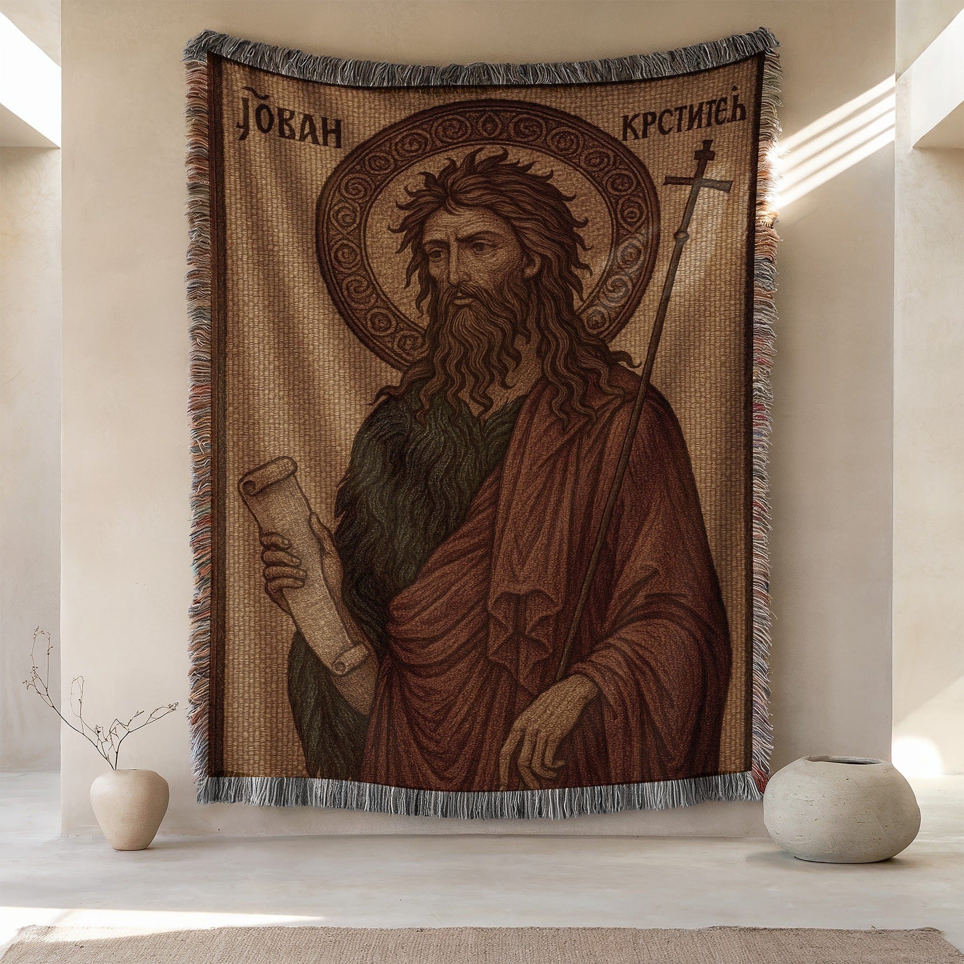 Intricately Detailed Religious Iconography Tapestry