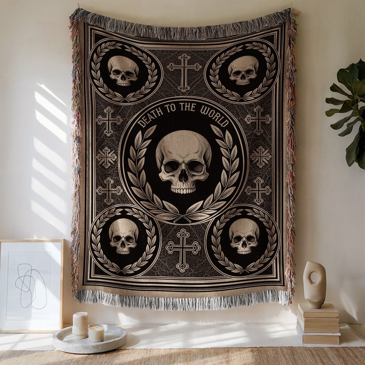 Death to the World Skull and Cross Pattern Blanket