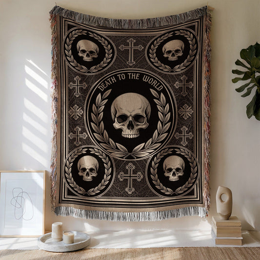 Death to the World Skull and Cross Pattern Blanket