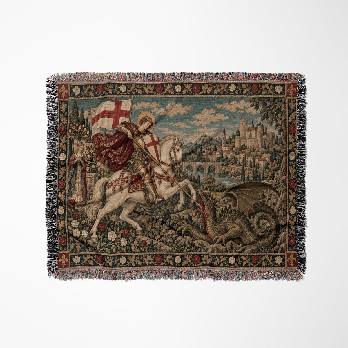CalmNestStyle Saint George Under the English Flag jacquard woven blanket