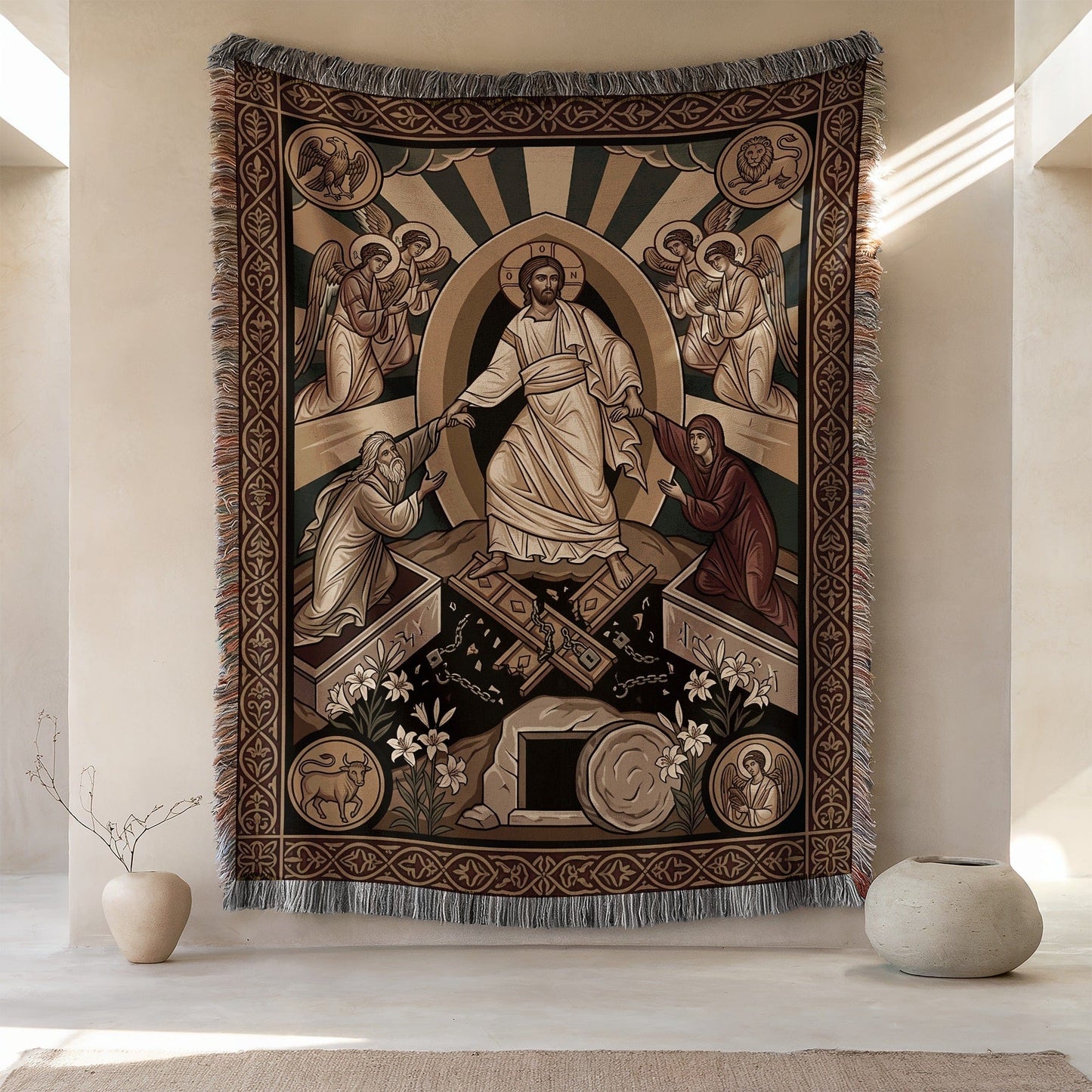 Religious Art Tapestry with Jesus and Saints Wall Decor