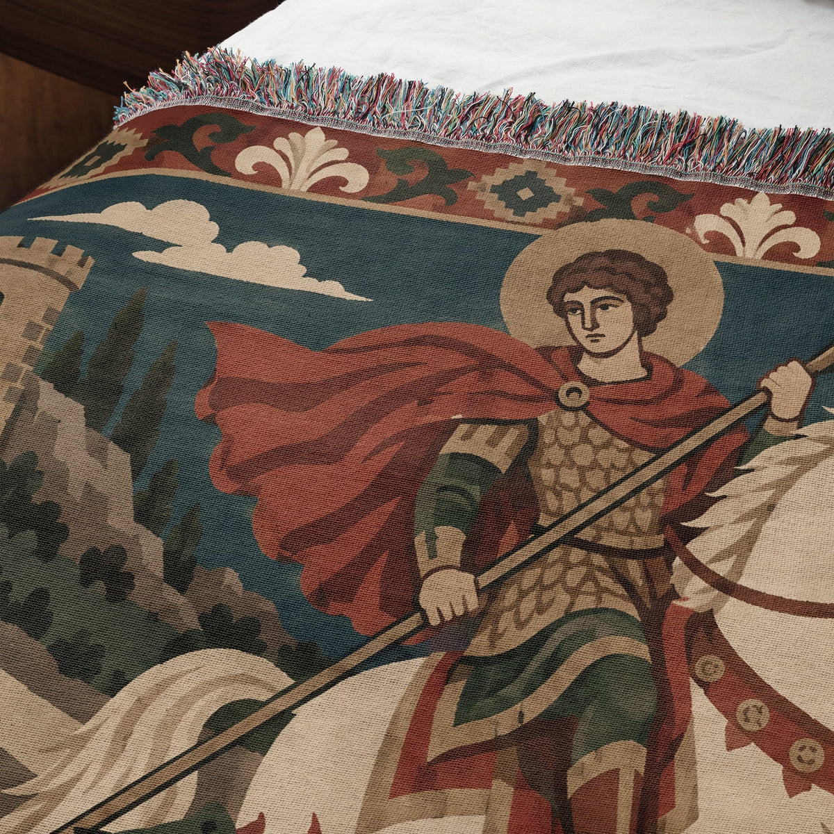 CalmNestStyle Saint George Folk Art Dragon Slayer jacquard woven blanket