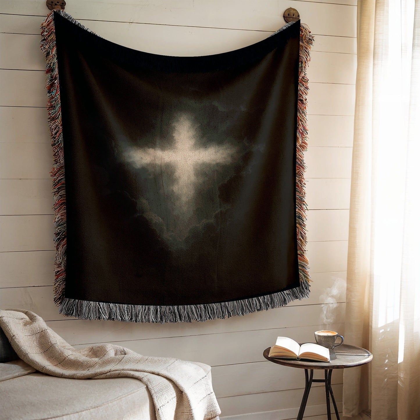 Glowing Cross On Dark Background Wall Hanging Product