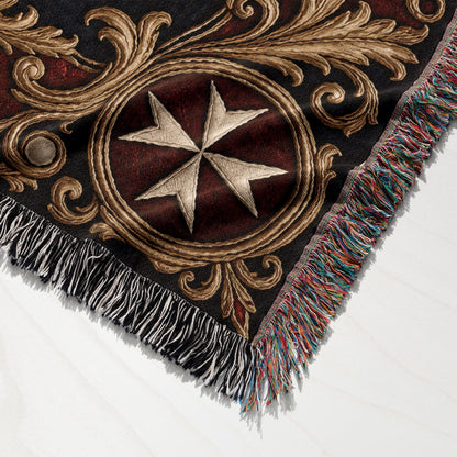 CalmNestStyle Order of Malta Crowned Crest Navy Laurel Woven Blanket jacquard woven blanket