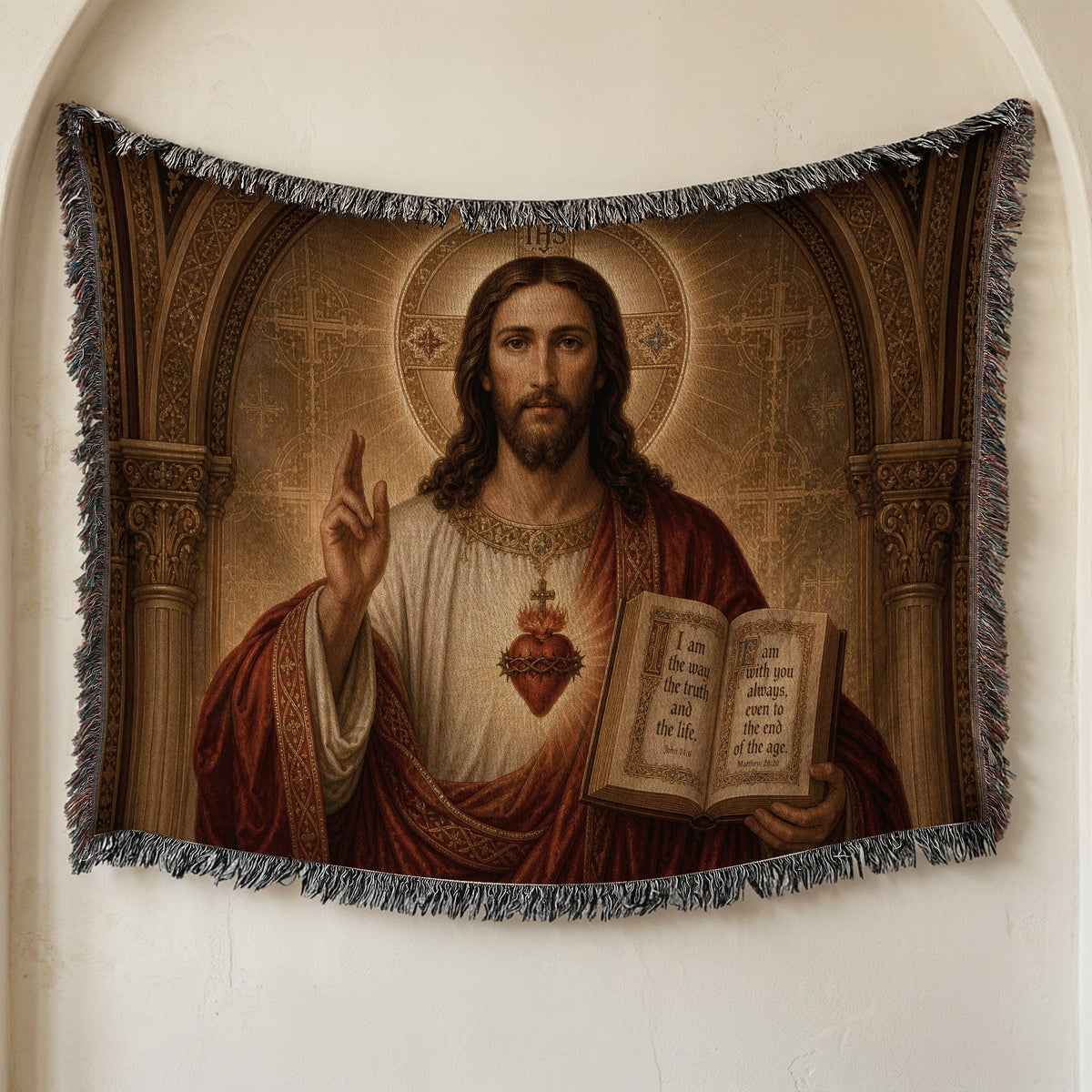 CalmNestStyle The Sacred Heart of Jesus jacquard woven blanket