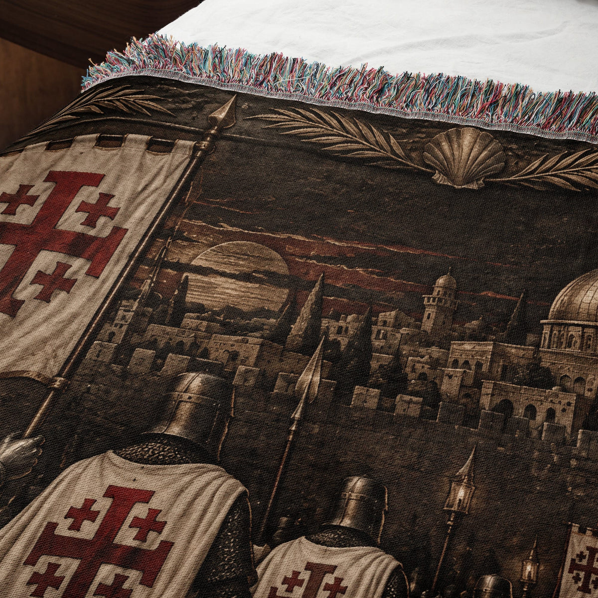 MyDesigns Jerusalem Cross Banners – The Torchlit Gate jacquard woven blanket