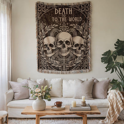 Gothic Skull Design Tapestry Death to the World Decor