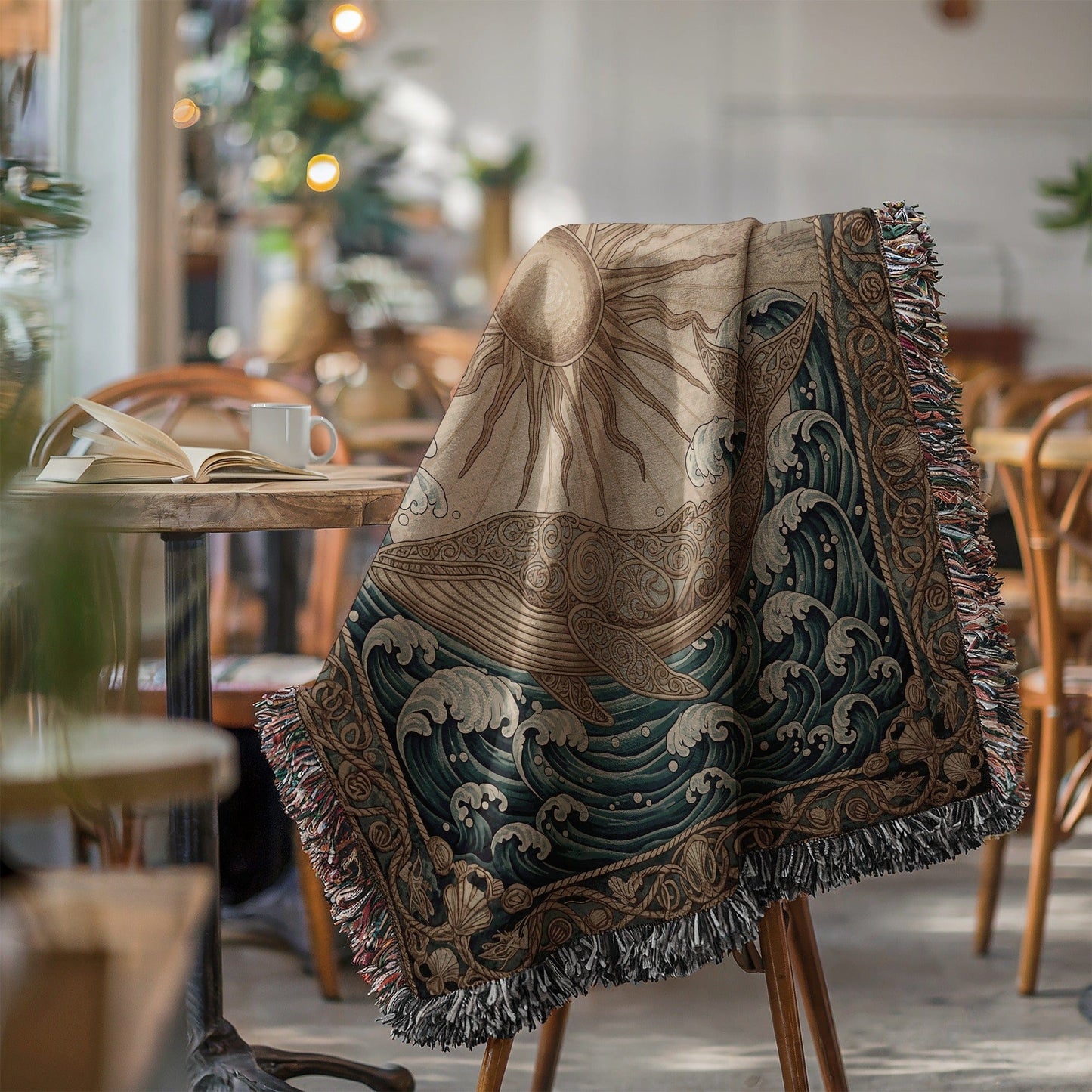 Beautiful Sun and Whale Patterned Blanket