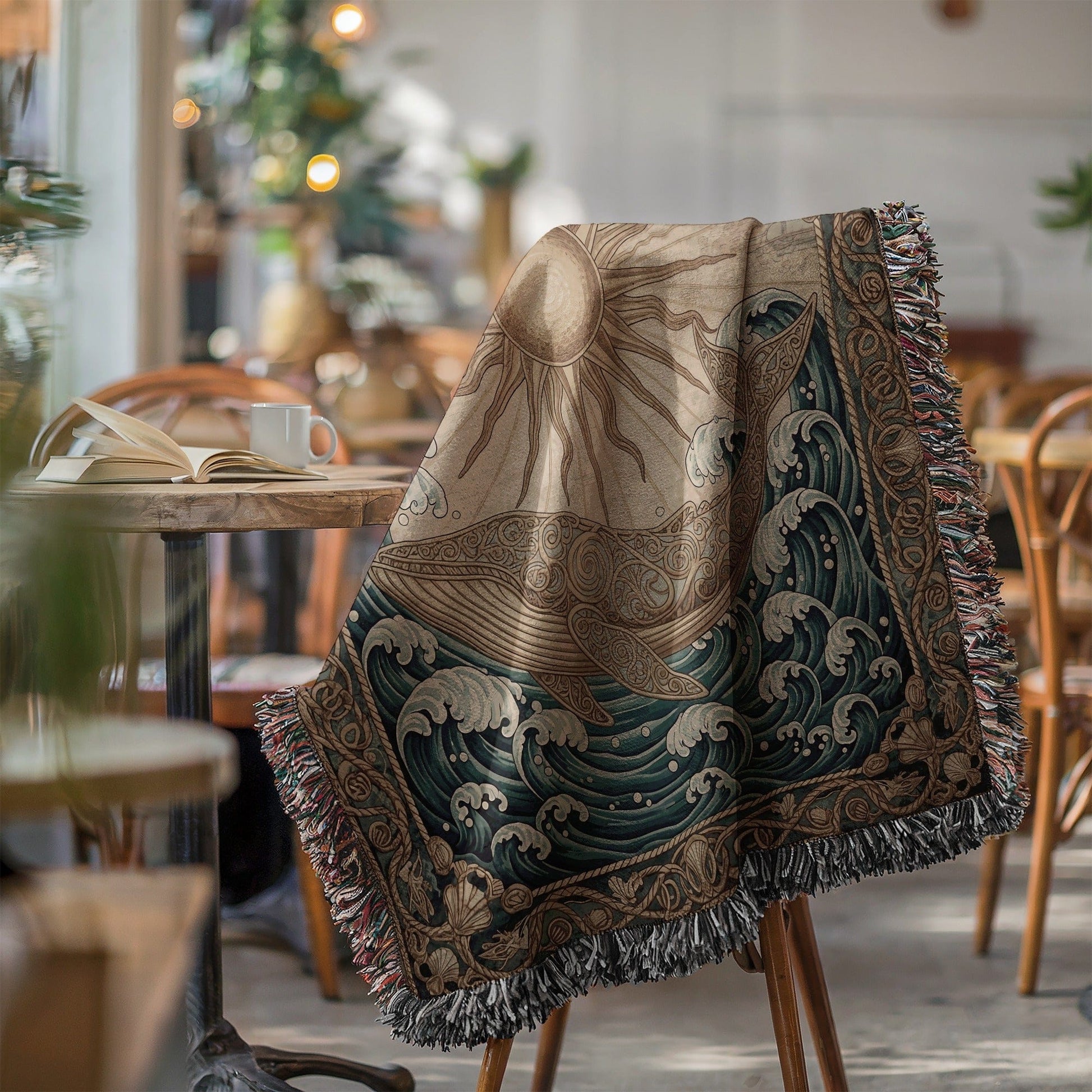 Beautiful Sun and Whale Patterned Blanket