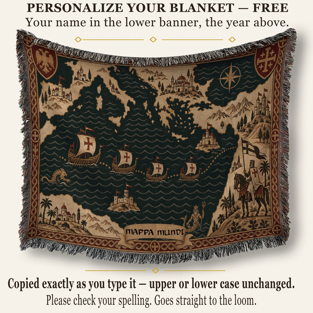CalmNestStyle Crusader Sea Route Map I Fleet to the Holy Land jacquard woven blanket