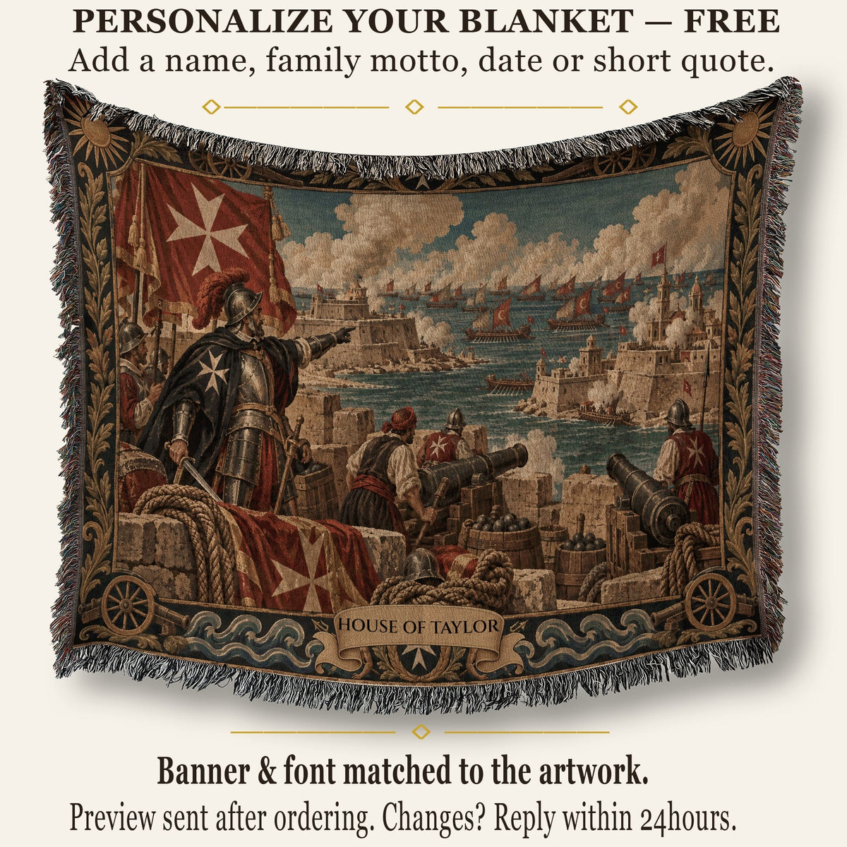 CalmNestStyle Knights of Malta Cannons on the Harbor Walls Woven Blanket jacquard woven blanket