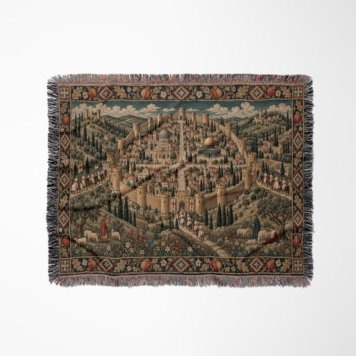 CalmNestStyle Jerusalem on the Hill I Knights and Pilgrims jacquard woven blanket