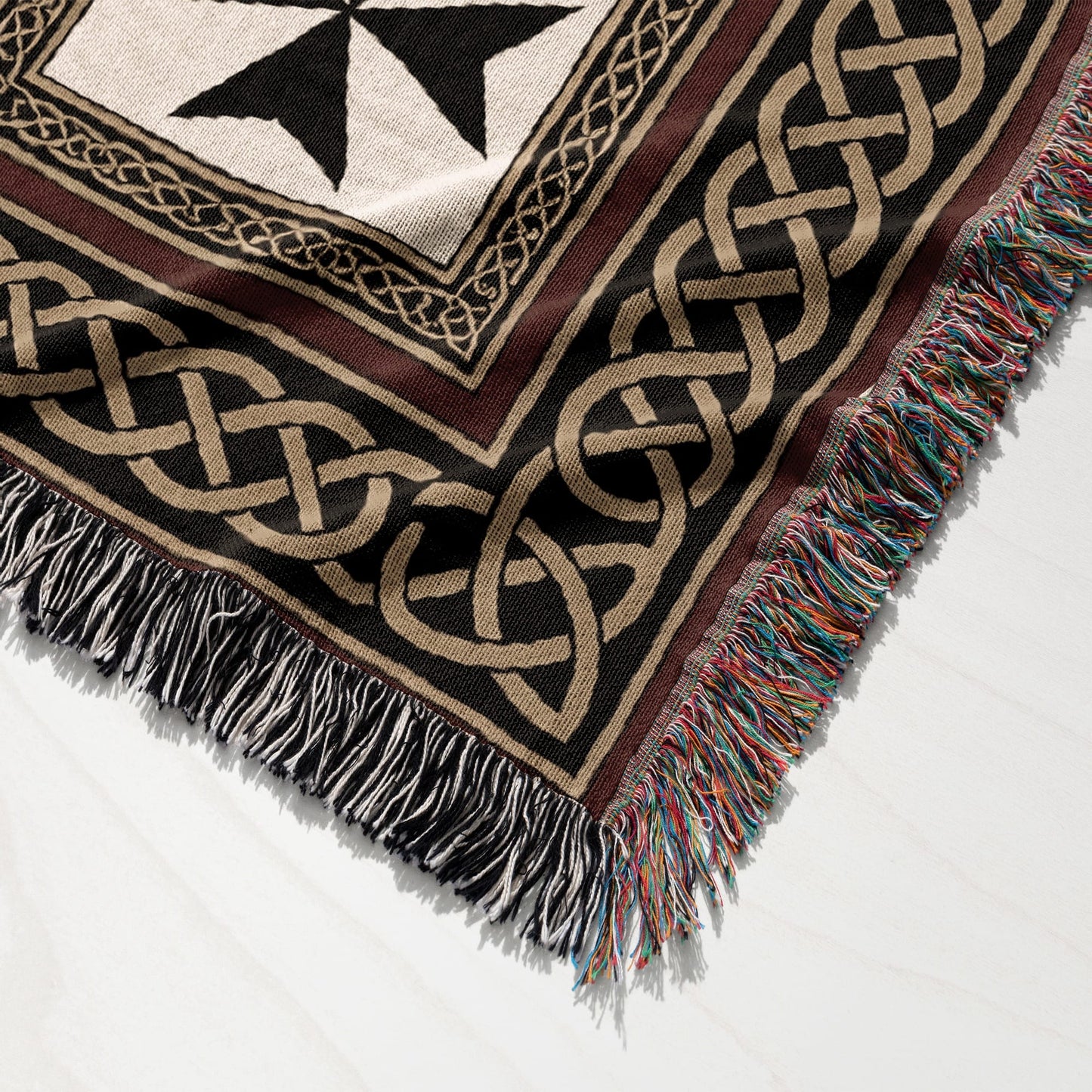 MyDesigns Medieval Tapestry Woven Throw – Burgundy Jerusalem Cross Medallion Blanket jacquard woven blanket