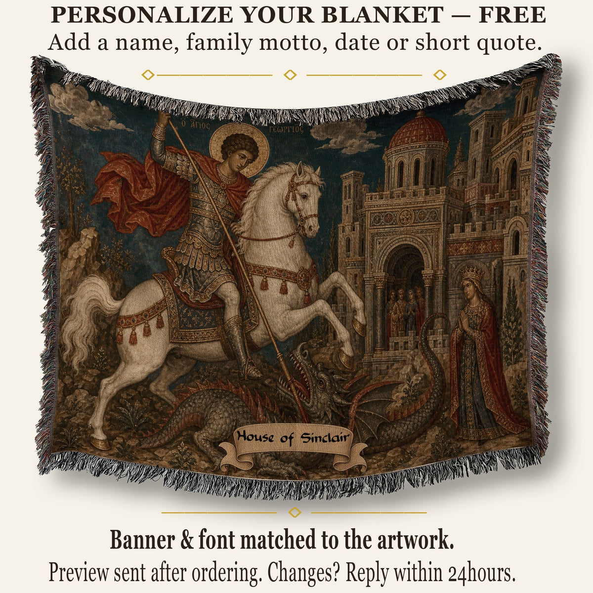 CalmNestStyle Saint George Icon With the Princess jacquard woven blanket