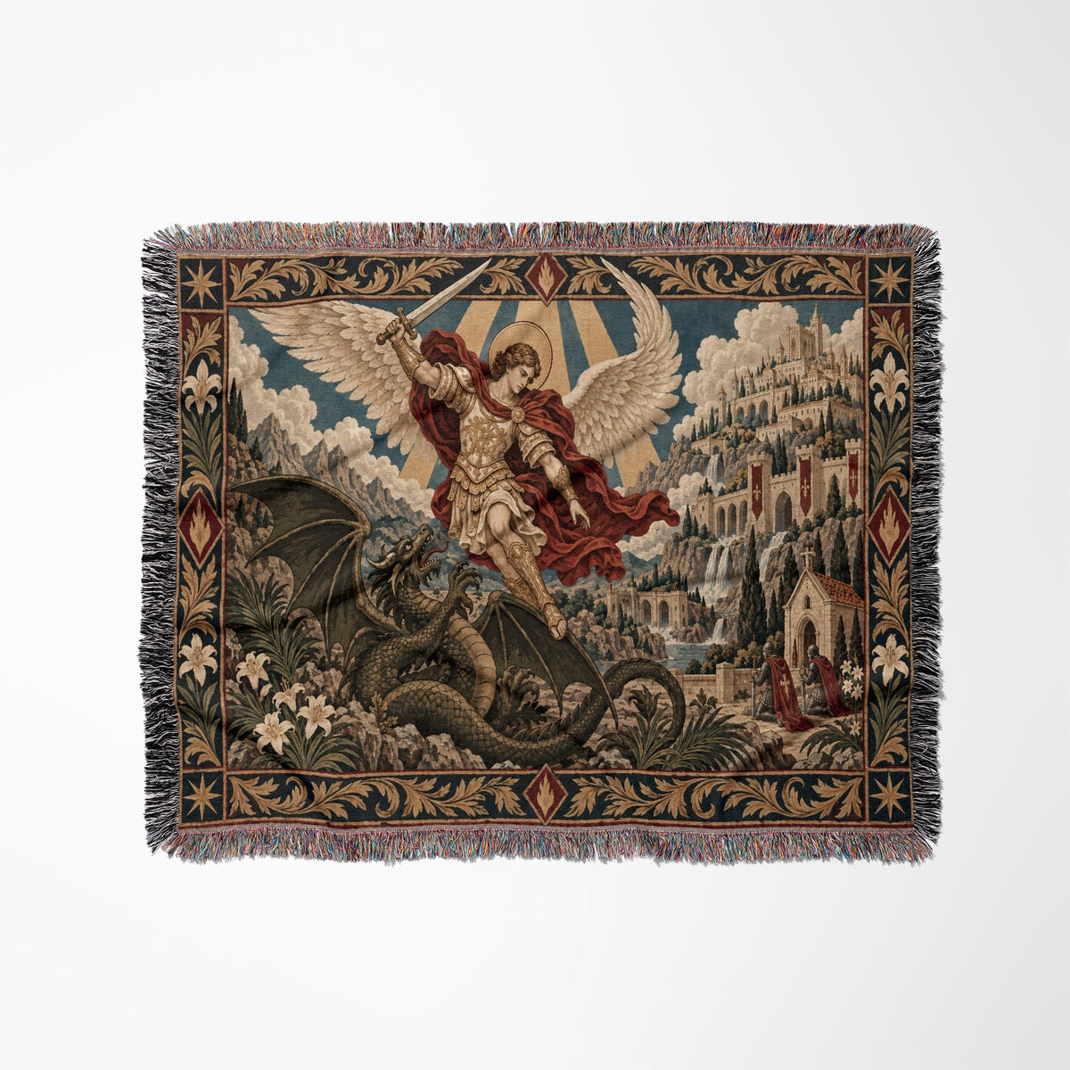 CalmNestStyle Saint Michael Defeats the Dragon jacquard woven blanket