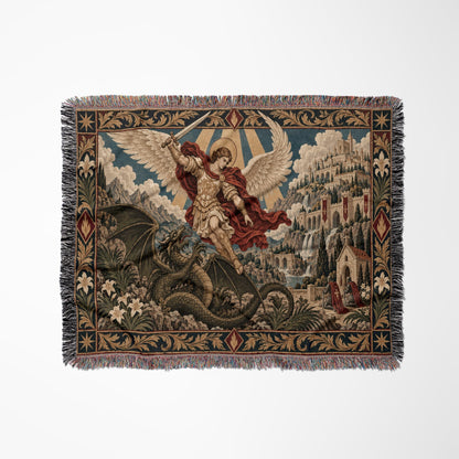 CalmNestStyle Saint Michael Defeats the Dragon jacquard woven blanket