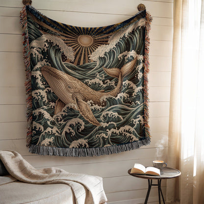 Majestic Whale and Waves Tapestry Wall Hanging