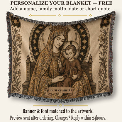 CalmNestStyle Madonna and Child in Gold jacquard woven blanket
