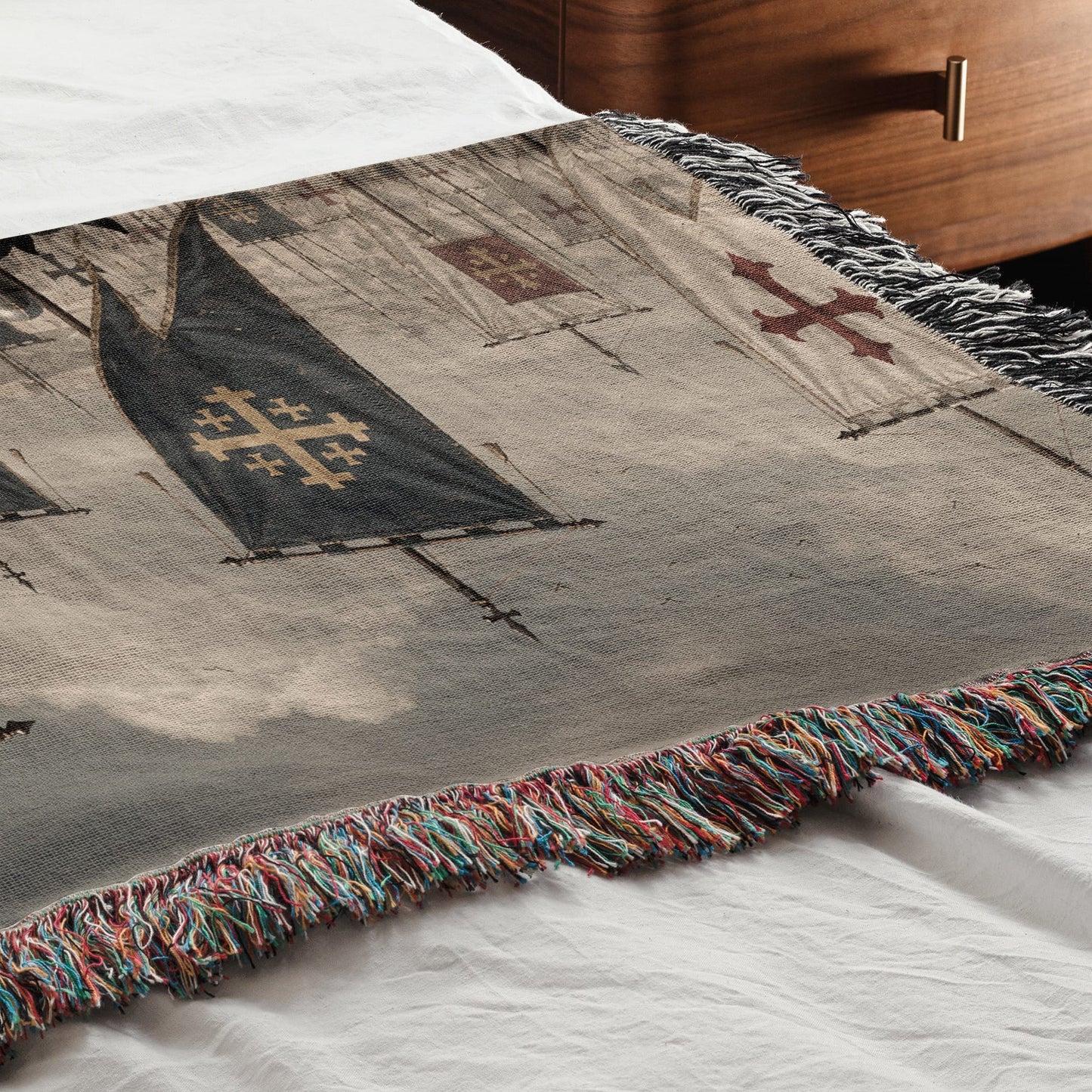 MyDesigns Medieval Tapestry Blanket – Military Orders March Woven Throw, Templar Hospitaller Teutonic Banners jacquard woven blanket
