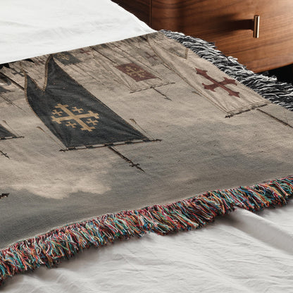 MyDesigns Medieval Tapestry Blanket – Military Orders March Woven Throw, Templar Hospitaller Teutonic Banners jacquard woven blanket