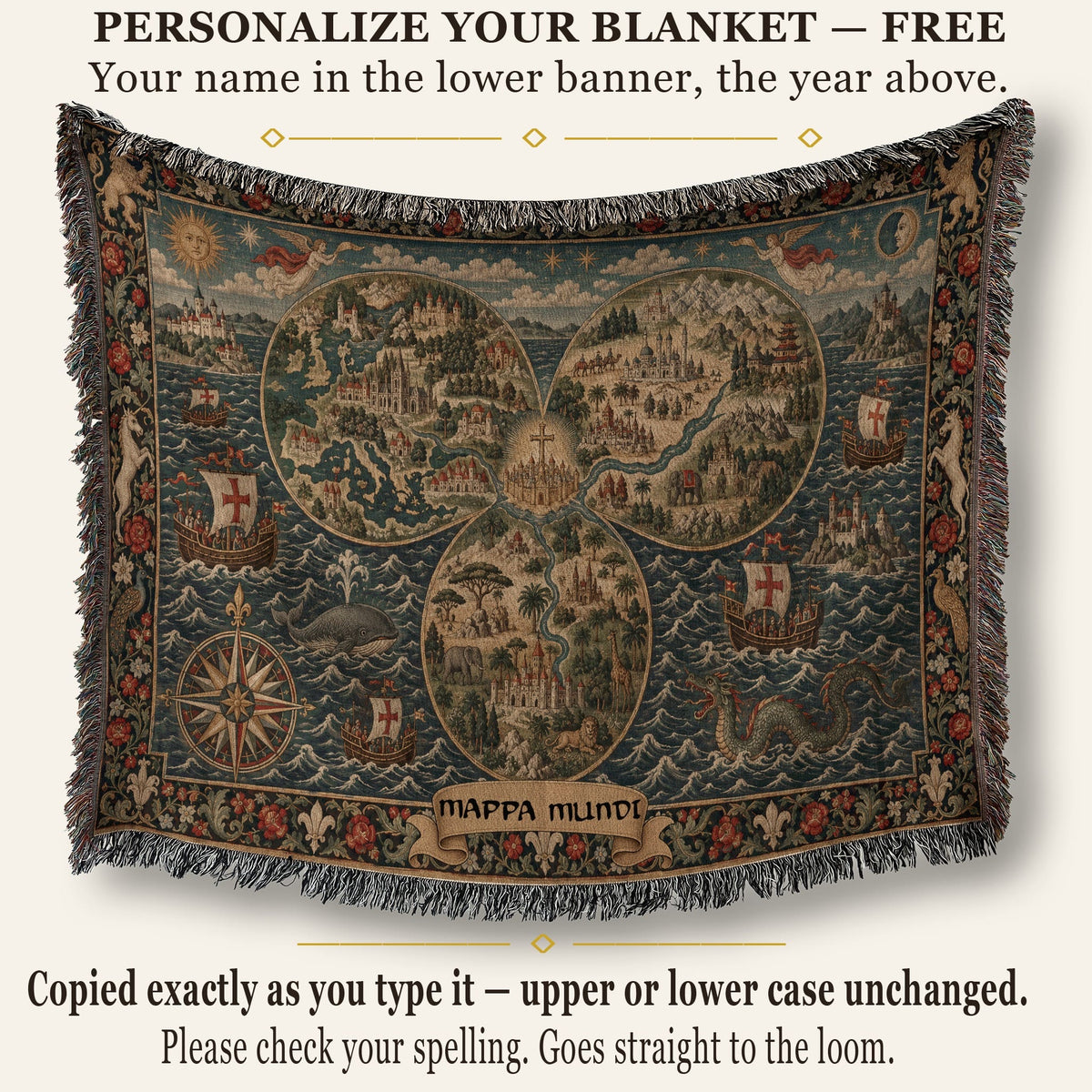 CalmNestStyle Mappa Mundi I Floral Border jacquard woven blanket
