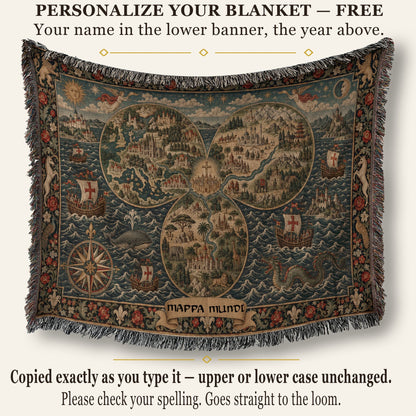 CalmNestStyle Mappa Mundi I Floral Border jacquard woven blanket