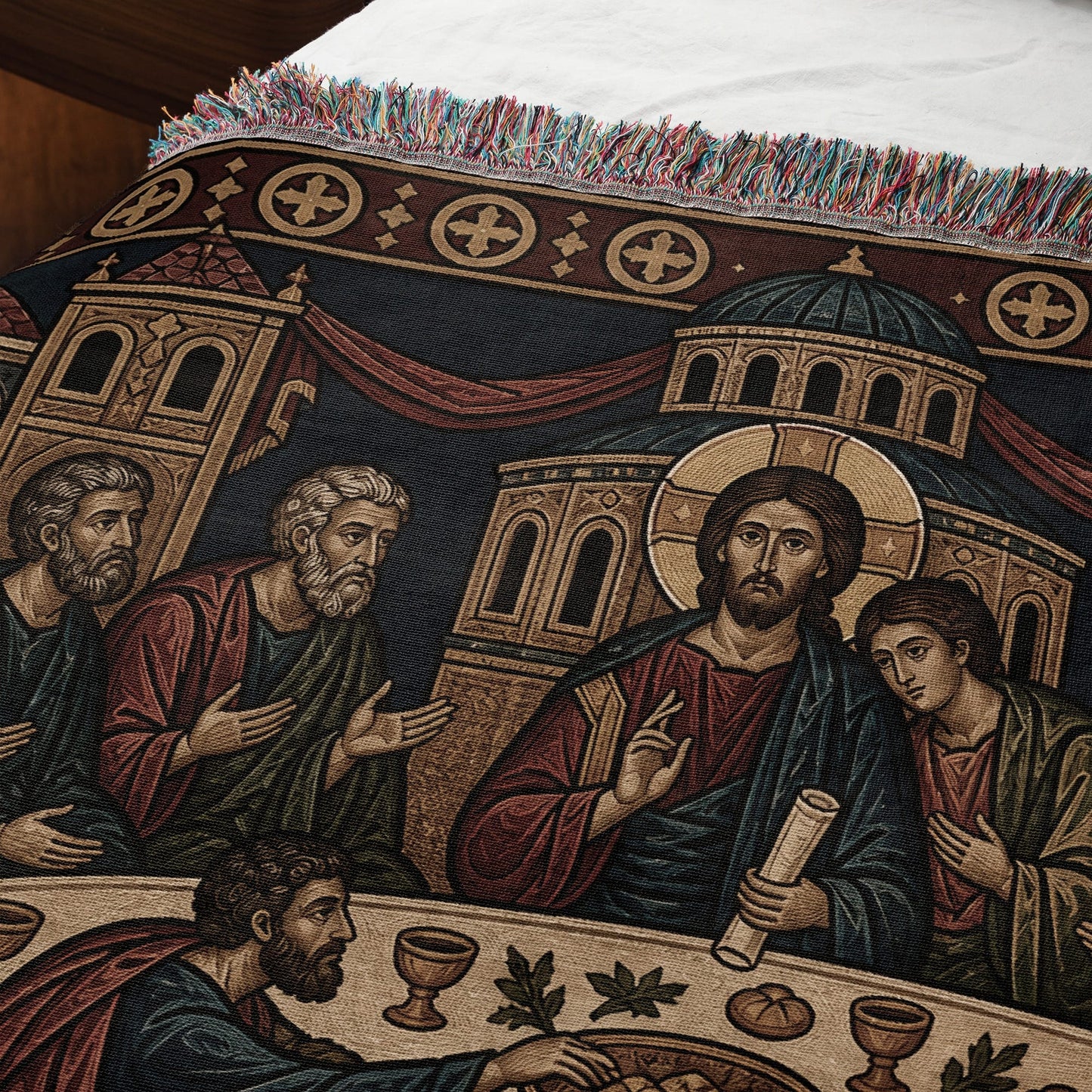 MyDesigns Mystical Supper Horizontal Tapestry - Round Table Orthodox Icon jacquard woven blanket