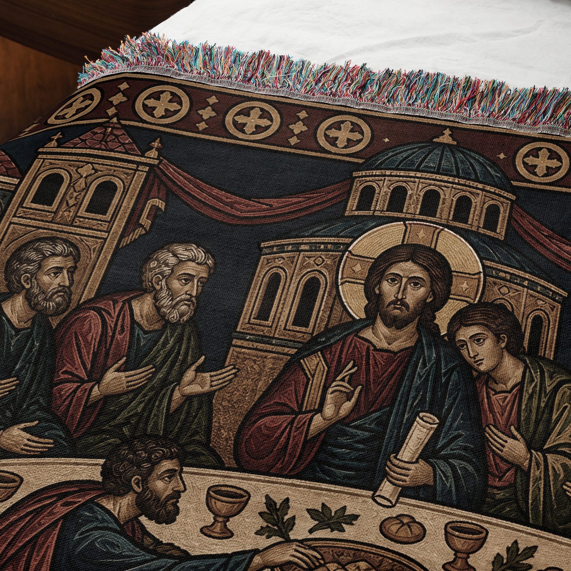 MyDesigns Mystical Supper Horizontal Tapestry - Round Table Orthodox Icon jacquard woven blanket