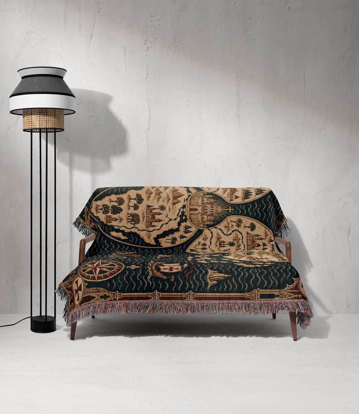 CalmNestStyle Mappa Mundi I Three Continents jacquard woven blanket