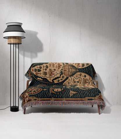 CalmNestStyle Mappa Mundi I Three Continents jacquard woven blanket