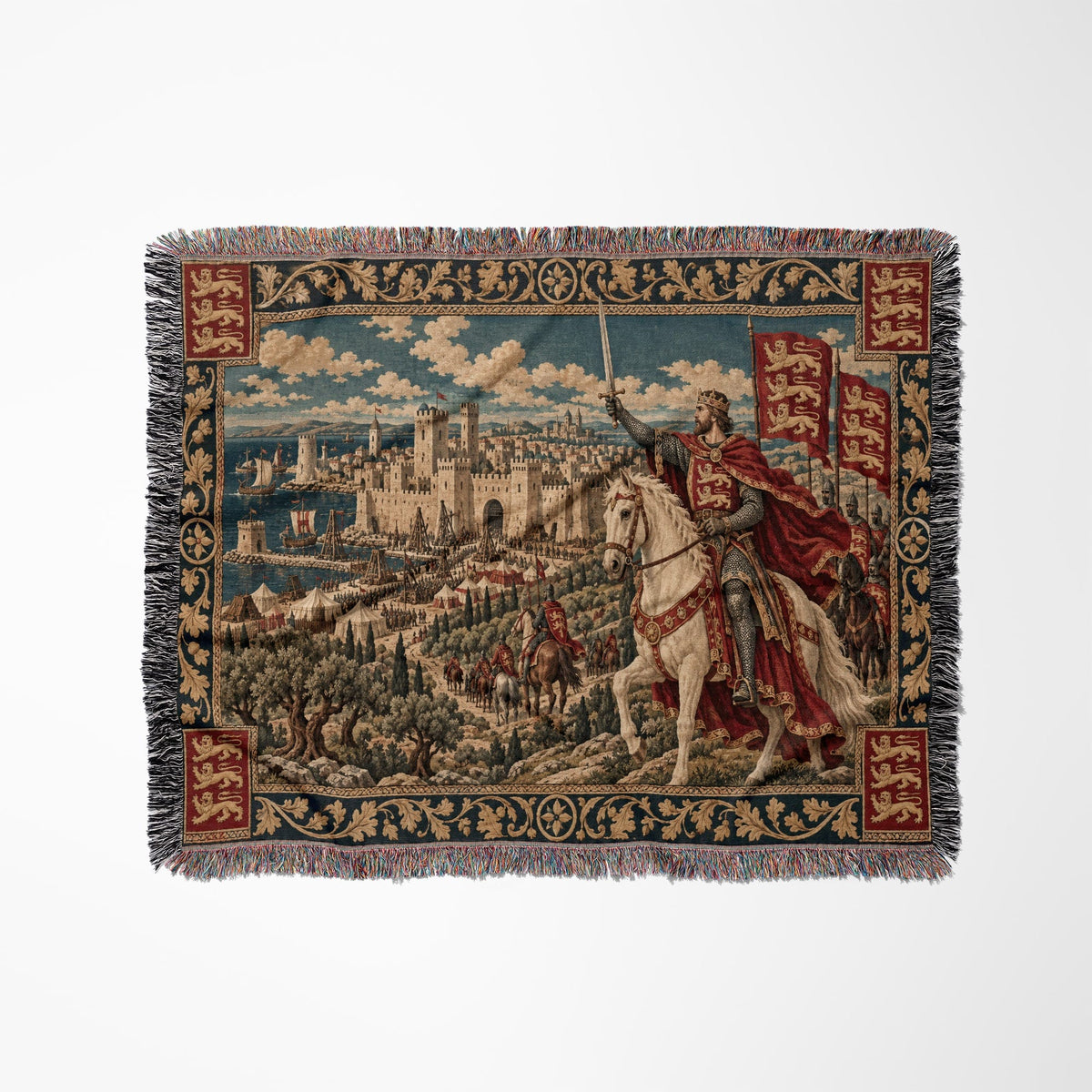 CalmNestStyle Richard the Lionheart Charging jacquard woven blanket