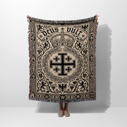 CalmNestStyle Regal Jerusalem Cross Deus Vult Woven Blanket jacquard woven blanket