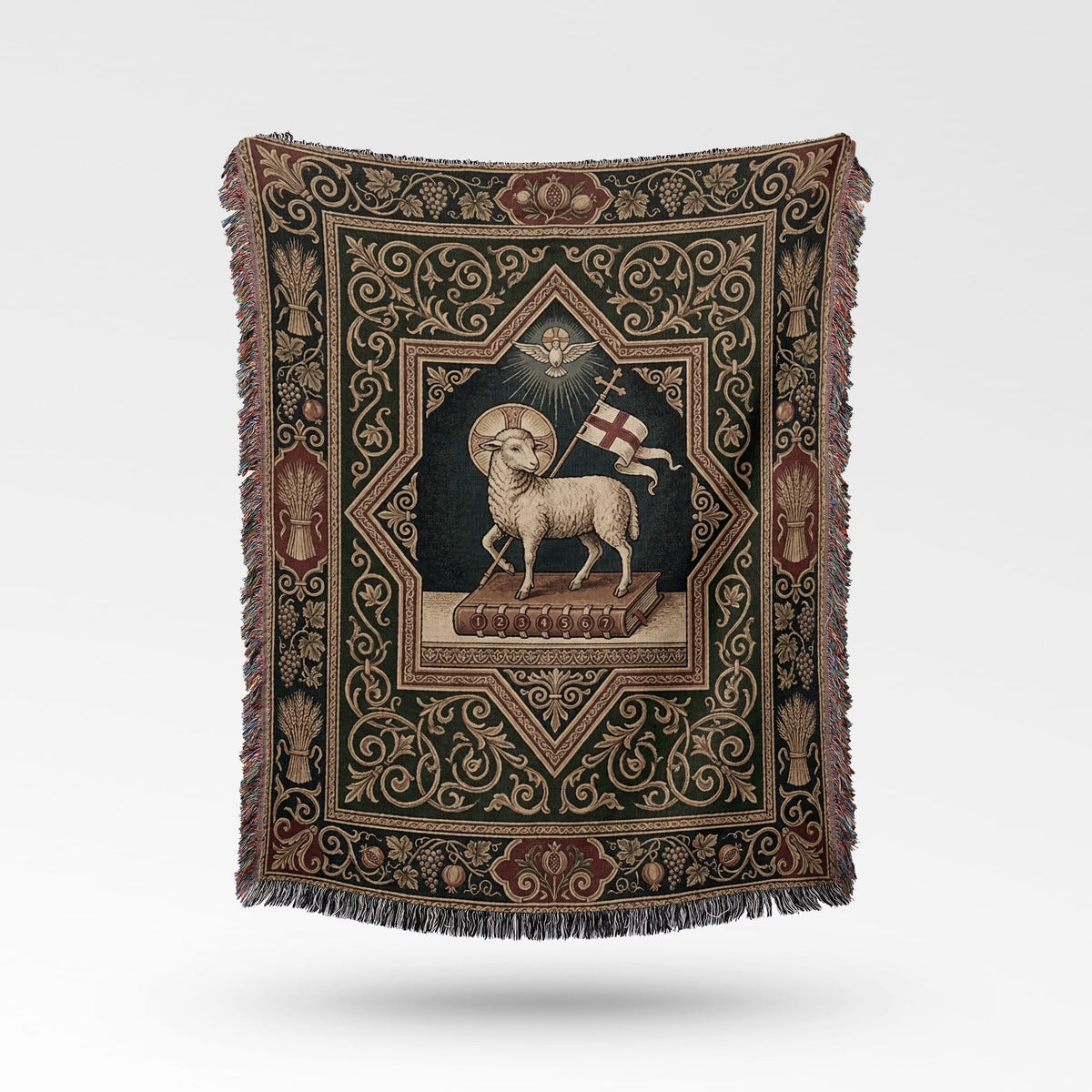 CalmNestStyle Agnus Dei Ornate Heritage Woven Blanket jacquard woven blanket