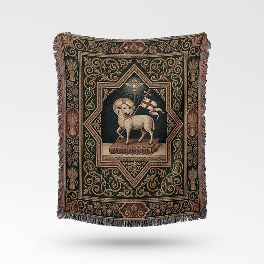 CalmNestStyle Agnus Dei Ornate Heritage Woven Blanket jacquard woven blanket