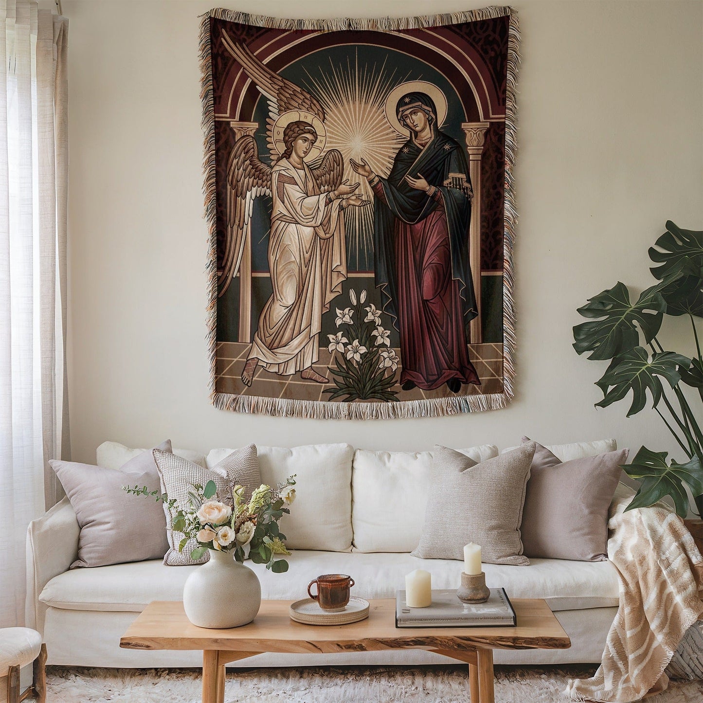 Angel and Madonna Religious Wall Hanging Tapestry