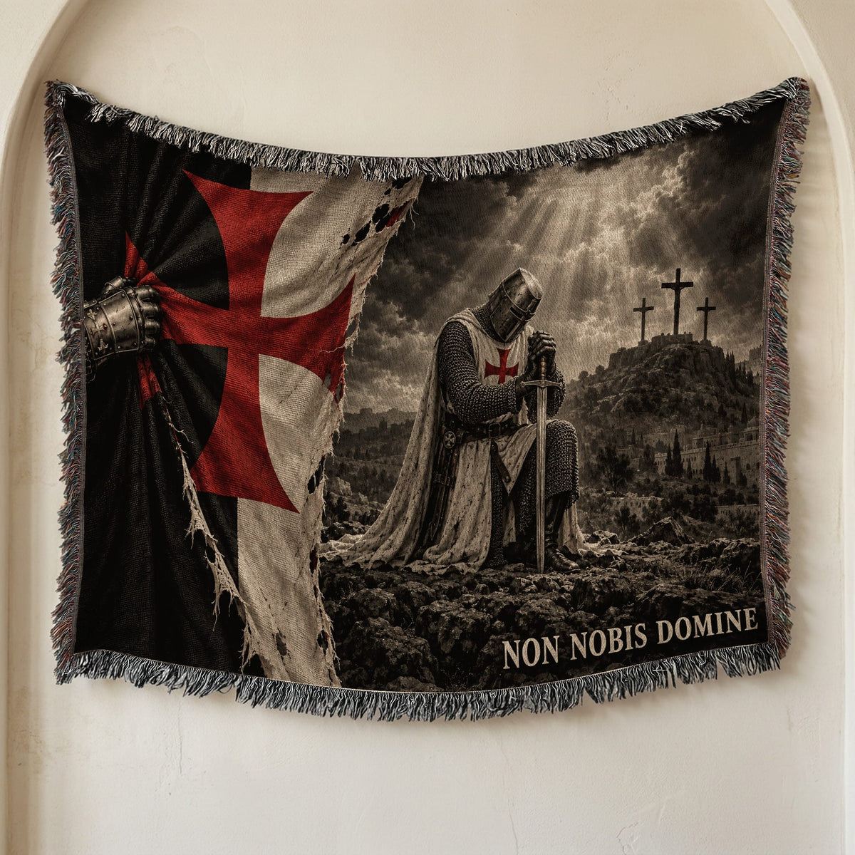 CalmNestStyle Not Unto Us Templar Vow at Calvary jacquard woven blanket