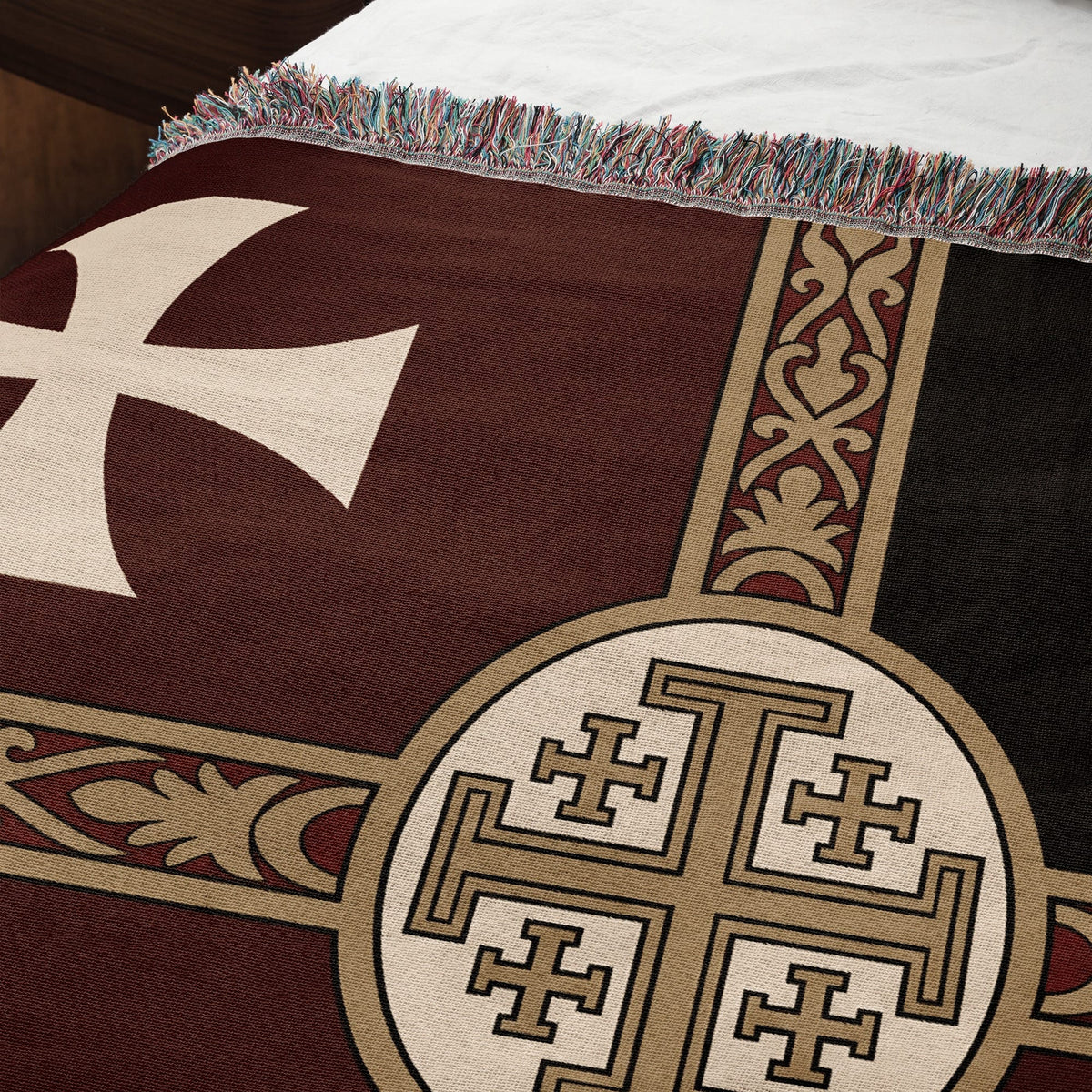 MyDesigns Ancient Orders I Burgundy jacquard woven blanket